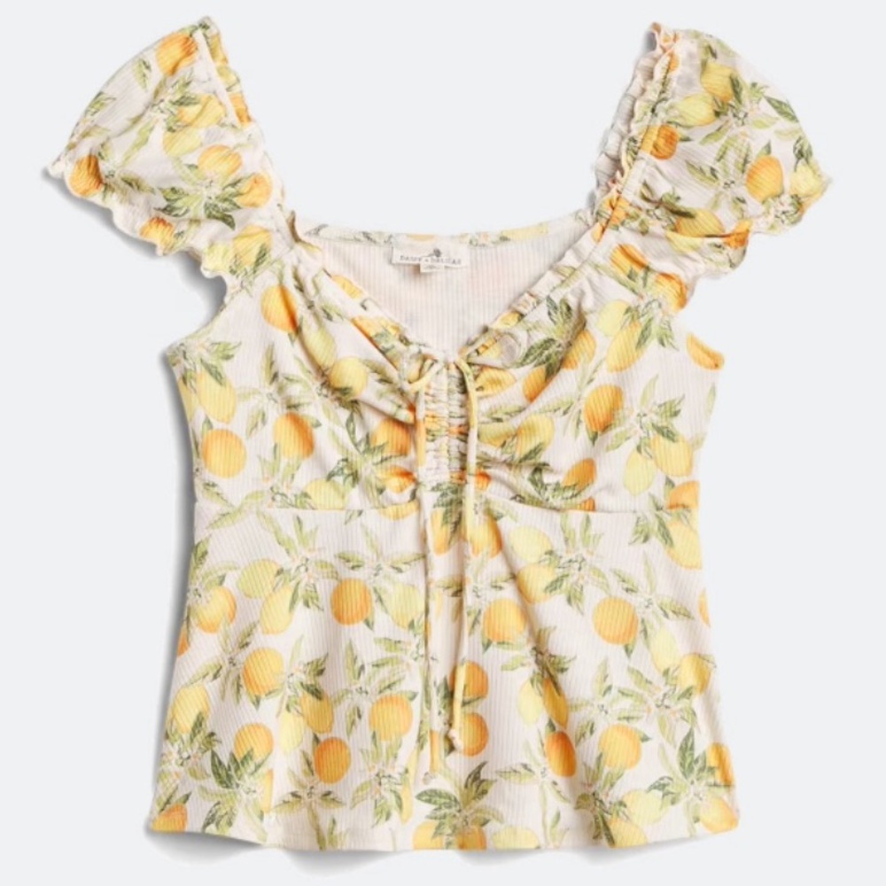 Alejandra Flutter Detail Knit Top Lemons and Oranges